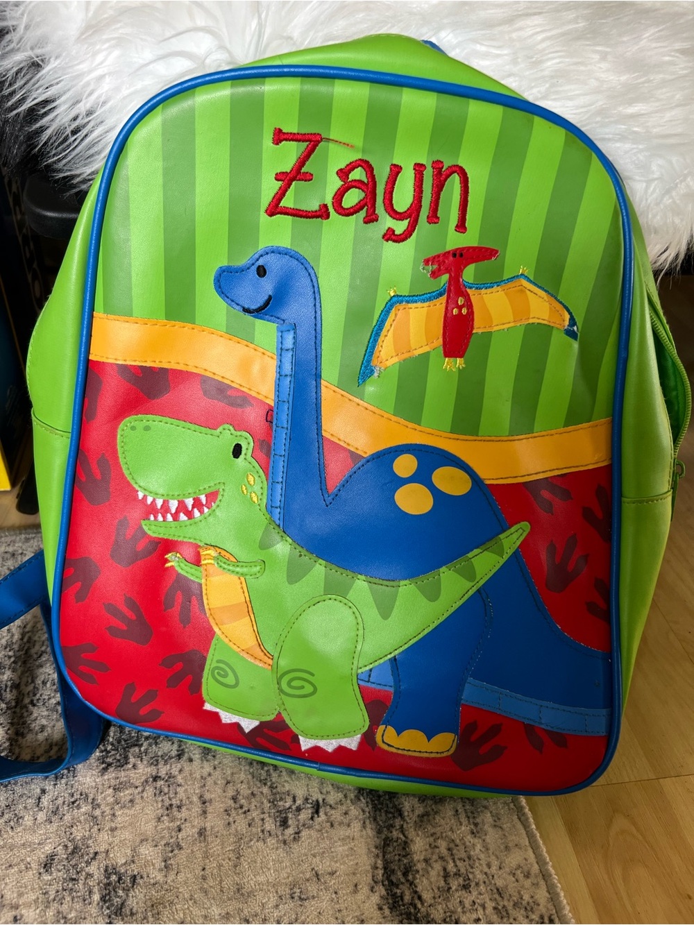 Personalized 'Zayn' Kids Dinosaur Backpack - Green & Blue